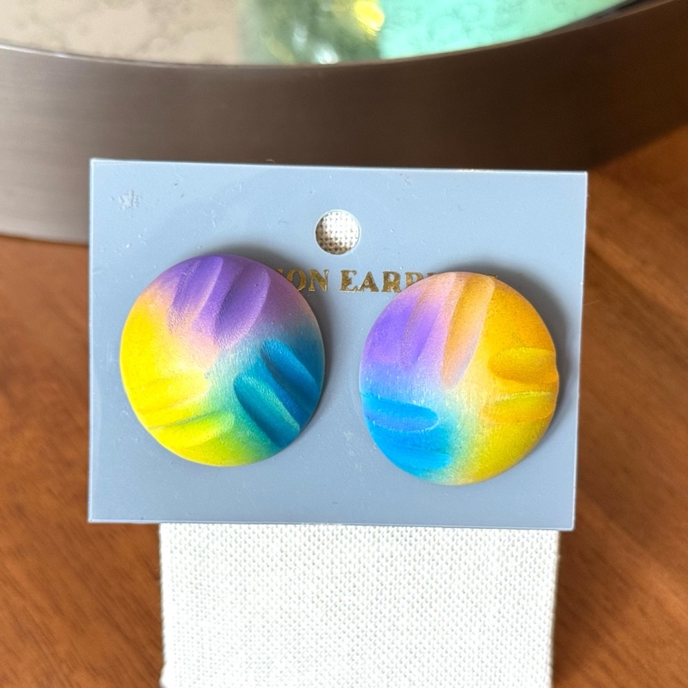 Vintage Colorful Wooden Button Earrings